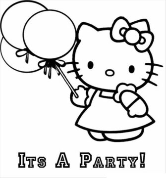 Dibujo de Hola Gatita con Globos para Colorear