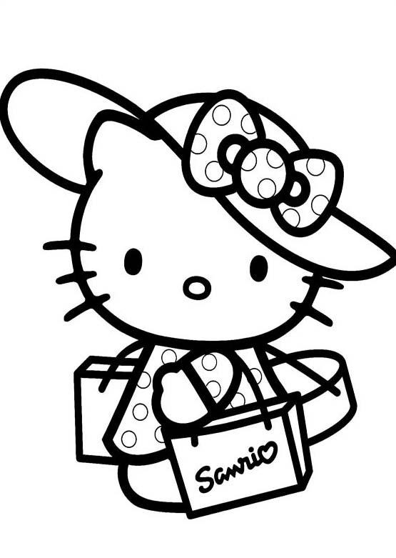 Dibujo de Hola Gatita Va de Compras para Colorear