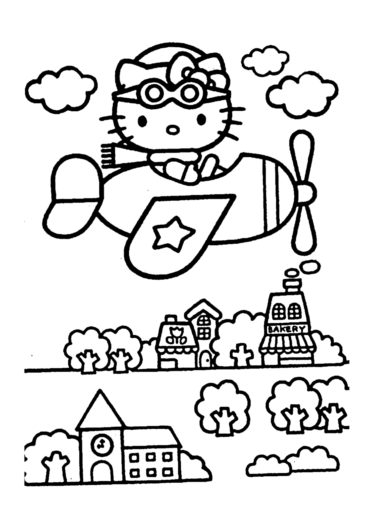 Dibujo de Hola Gatita Volando para Colorear