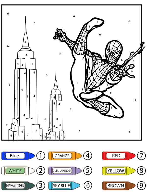 Dibujo de Hombre araña Columpiandose Colorier por número página para Colorear