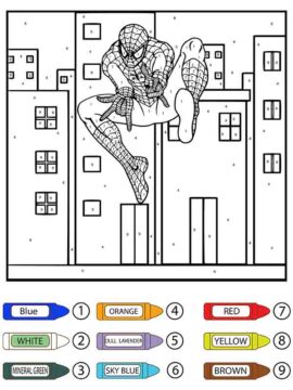 Dibujo de Hombre araña Saltando Colorear por número página para Colorear