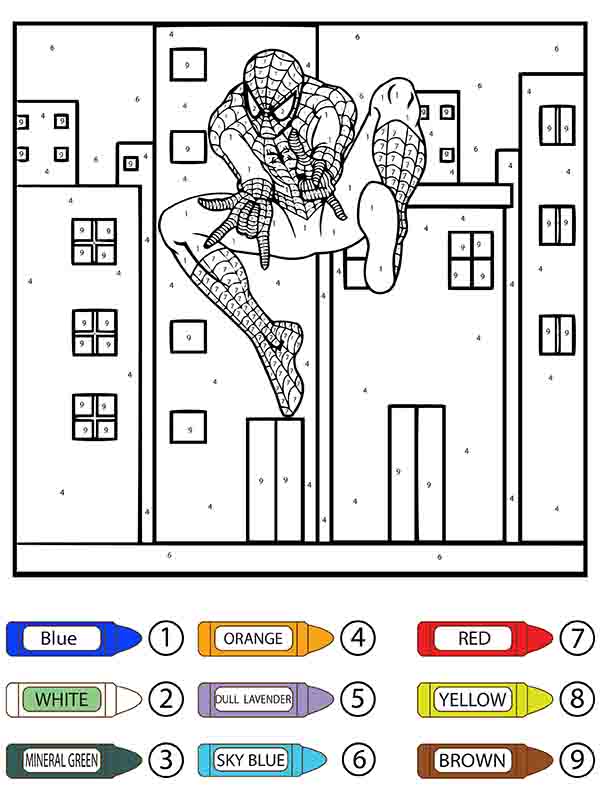 Dibujo de Hombre araña Saltando Colorear por número página para Colorear