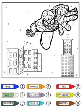 Dibujo de Hombre araña Saltando Colorier por número página para Colorear