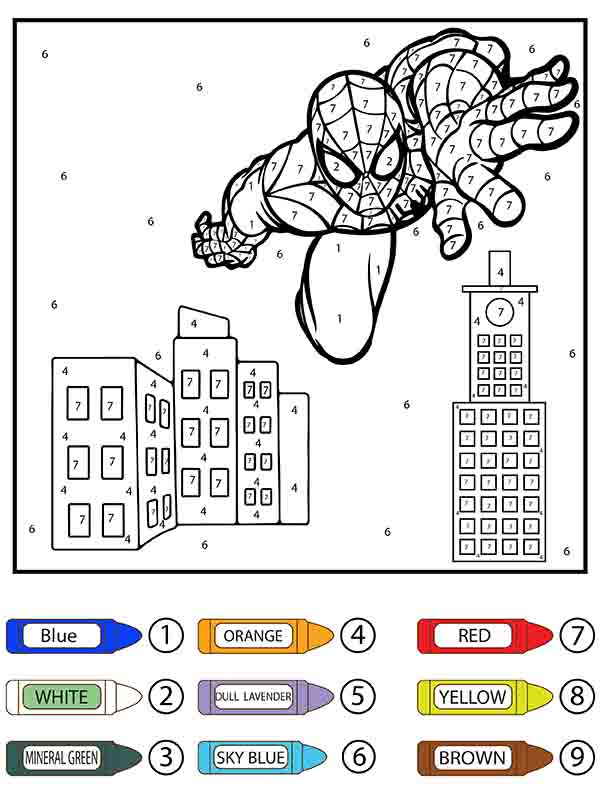 Dibujo de Hombre araña Saltando Colorier por número página para Colorear