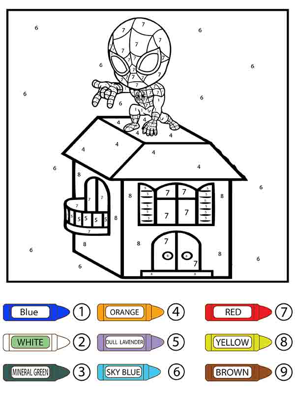 Dibujo de Lindo Hombre araña Colorier por número página para Colorear
