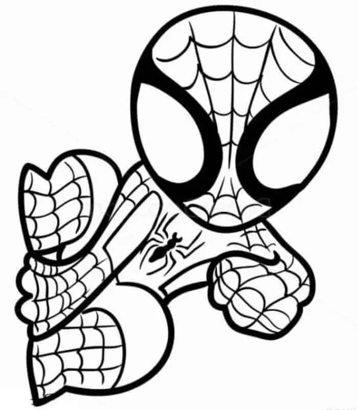 Dibujo de Chibi Hombre araña Escalada para Colorear