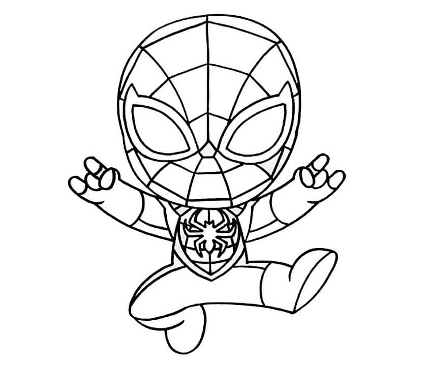 Dibujo de Chibi Hombre araña Saltando para Colorear
