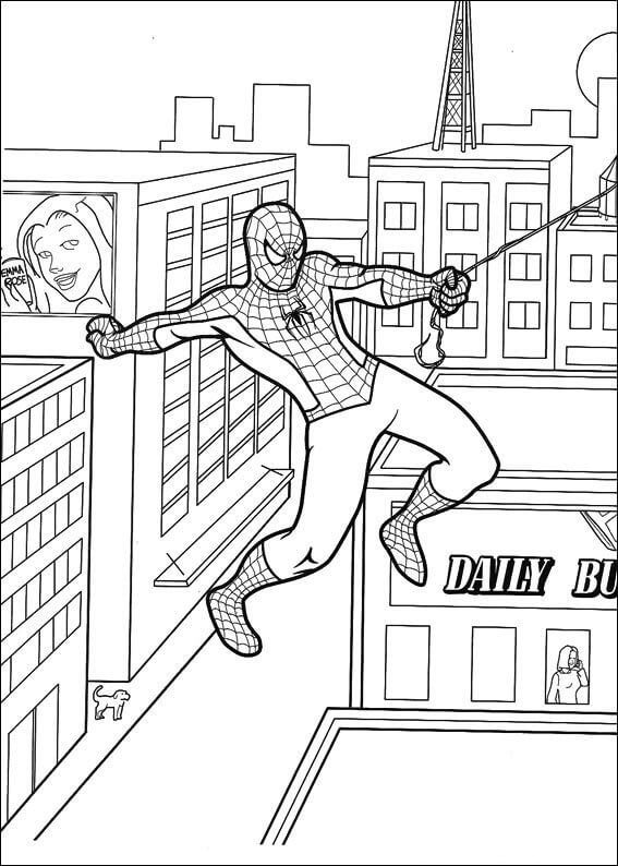 Dibujo de Genial Hombre araña en la Ciudad para Colorear