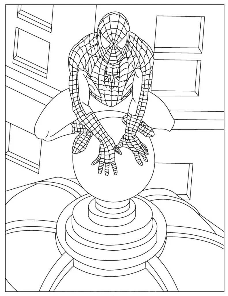 Dibujo de Hombre araña en Edificio para Colorear