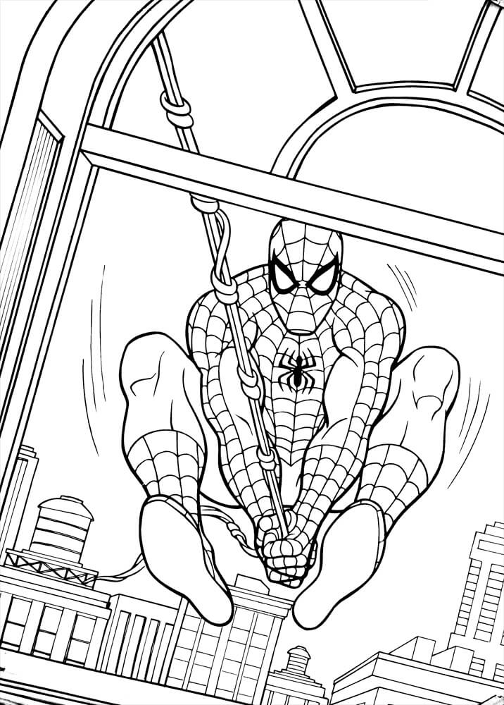 Dibujo de Hombre araña en la Ciudad para Colorear