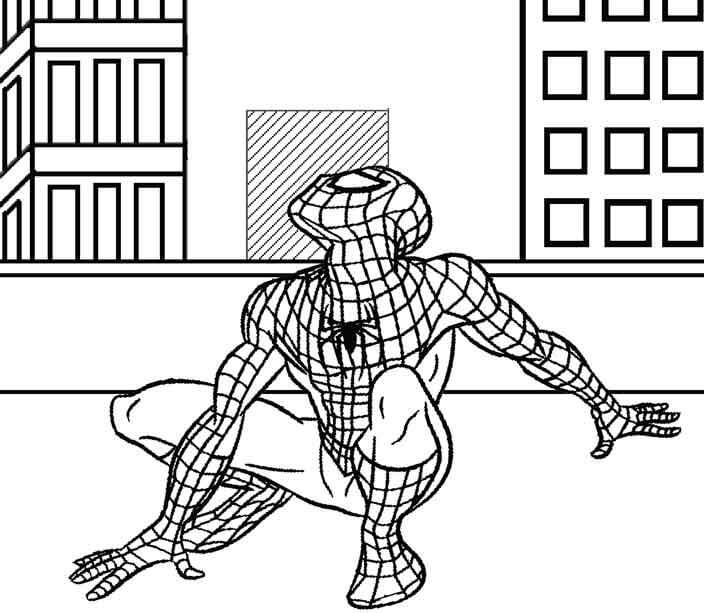 Dibujo de Hombre araña Mira Hacia el Cielo para Colorear