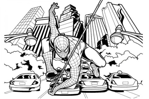Dibujo de Increible Hombre araña en la Ciudad para Colorear