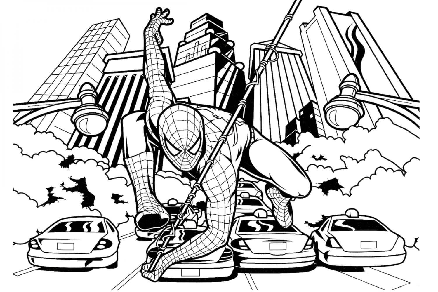 Dibujo de Increible Hombre araña en la Ciudad para Colorear