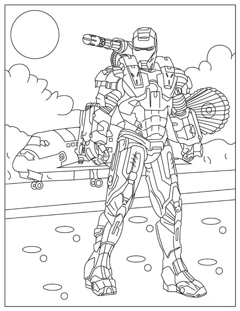 Dibujo de Cool Iroman y avión para Colorear