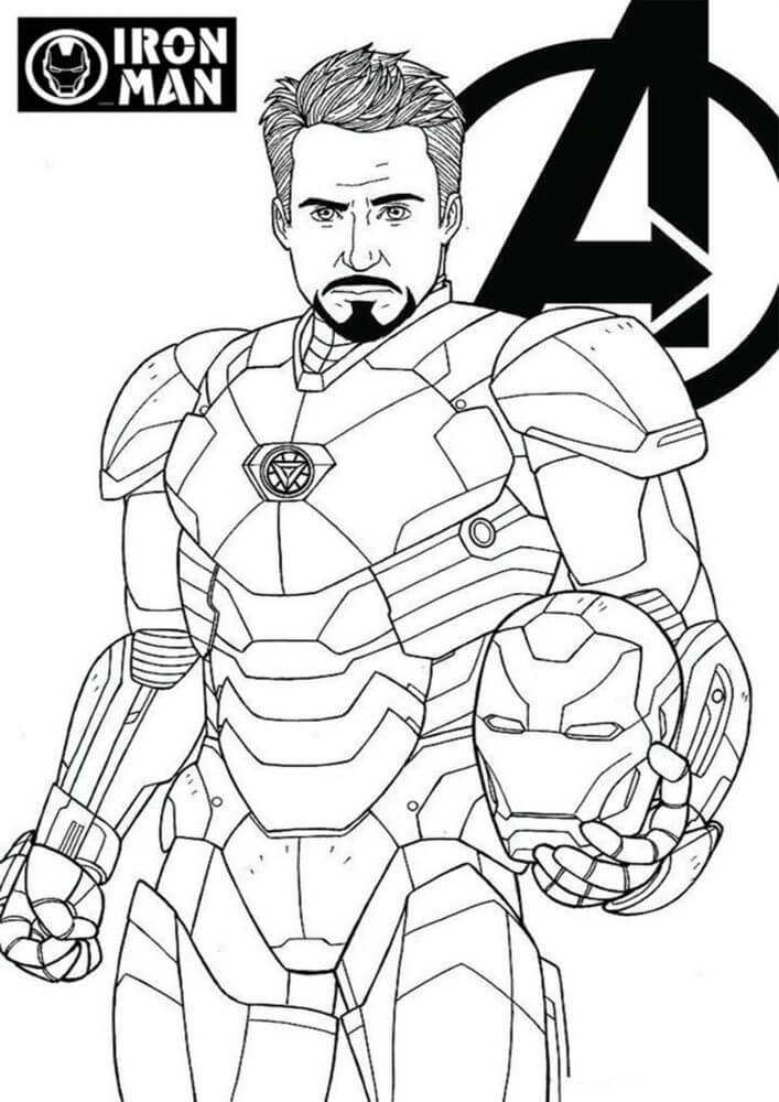 Dibujo de Ironman Sosteniendo la máscara para Colorear