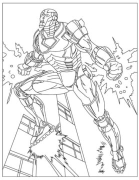 Dibujo de Ironman Volando en la Ciudad para Colorear