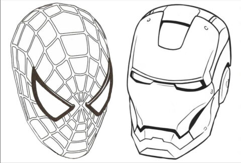 Dibujo de Máscara Spiderman y Ironman para Colorear