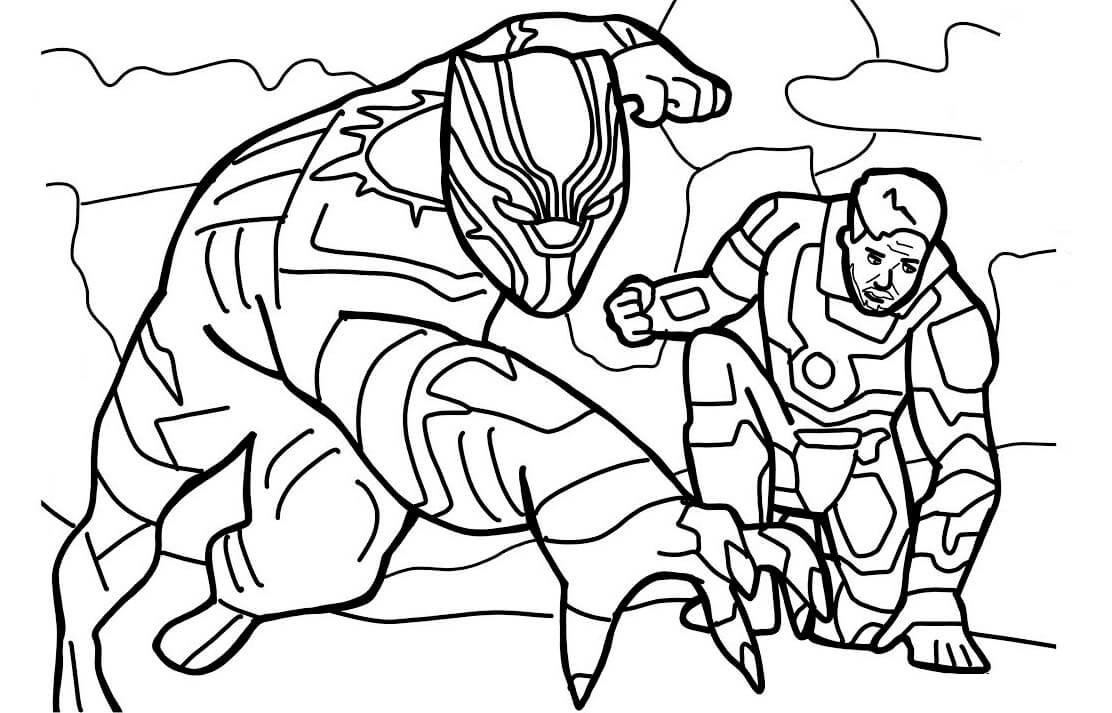 Dibujo de Pantera Negra y Ironman para Colorear