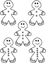 Dibujo de Cinco Hombre de Pan de Jengibre para Colorear
