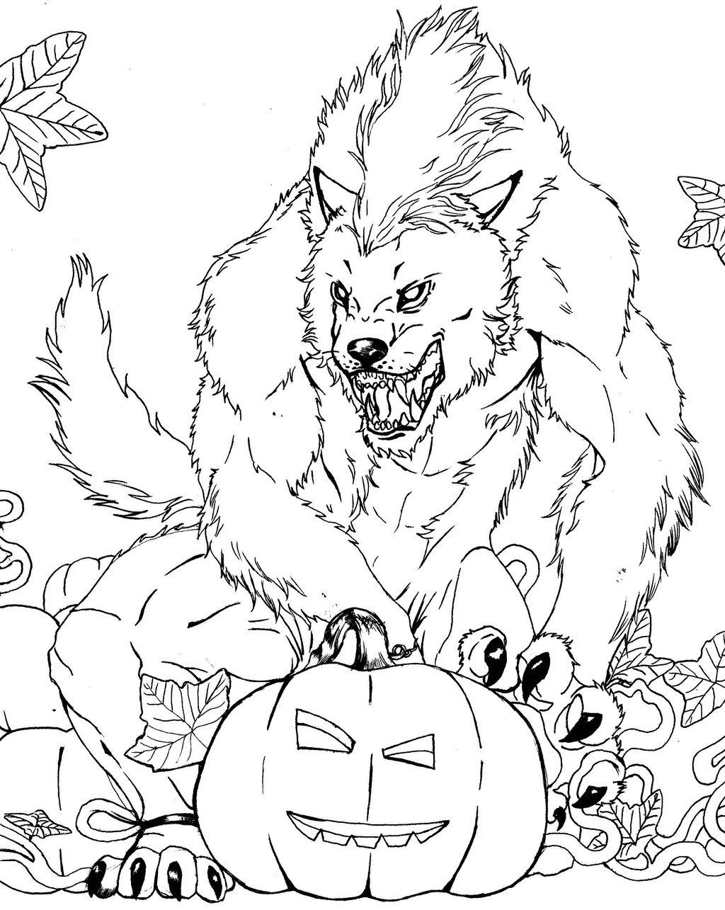 Dibujo de Hombre Lobo Aterrador para Colorear