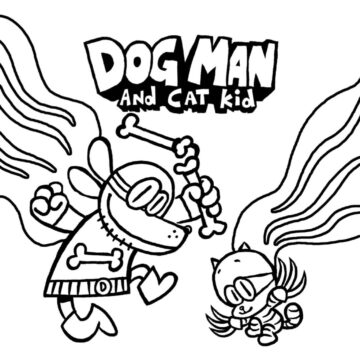 Dibujo de Perro Hombre y Gato Lindo para Colorear