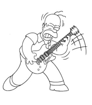 Dibujo de Homer Simpson Tocando la Guitarra para Colorear