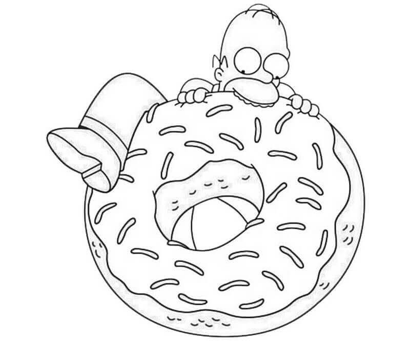 Dibujo de Homer Simpson con Donut Grande para Colorear