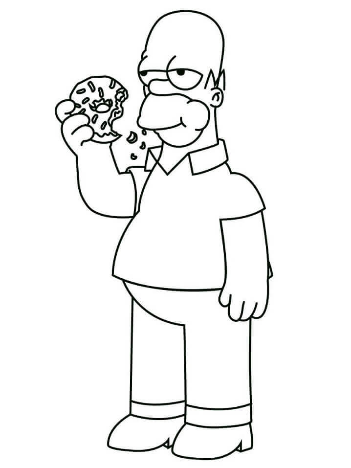 Dibujo de Homer Simpson con Donut para Colorear