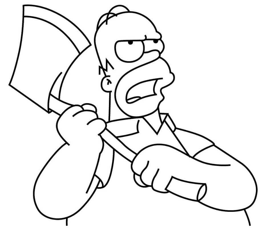Dibujo de Homer Simpson con Hacha para Colorear