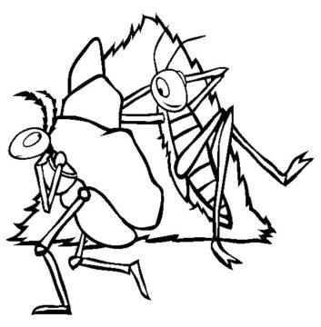 Dibujo de Hormiga y Saltamontes para Colorear