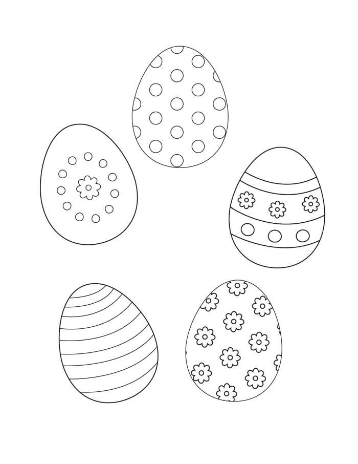 Dibujo de Cinco Huevos de Pascua para Colorear
