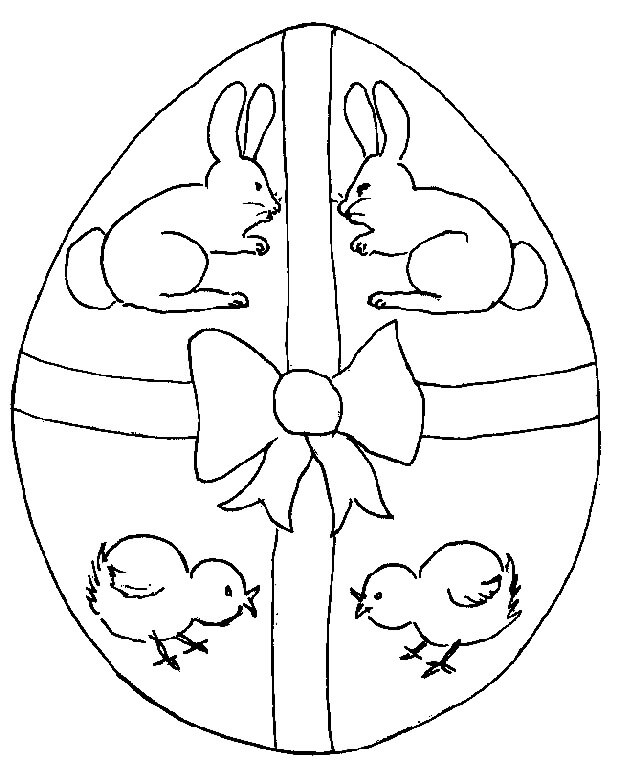 Dibujo de Conejo y Pollo Huevo de Pascua para Colorear