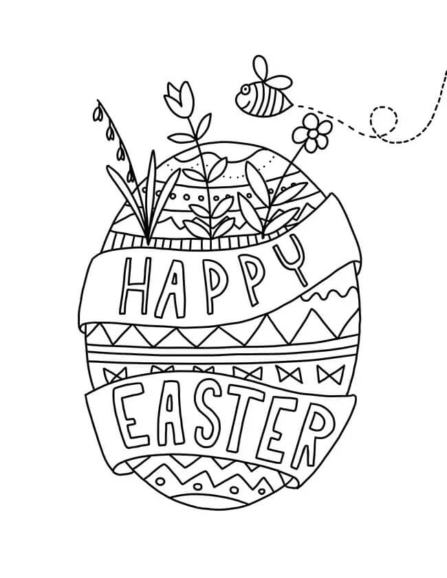 Dibujo de Huevo de Pascua y Abeja para Colorear