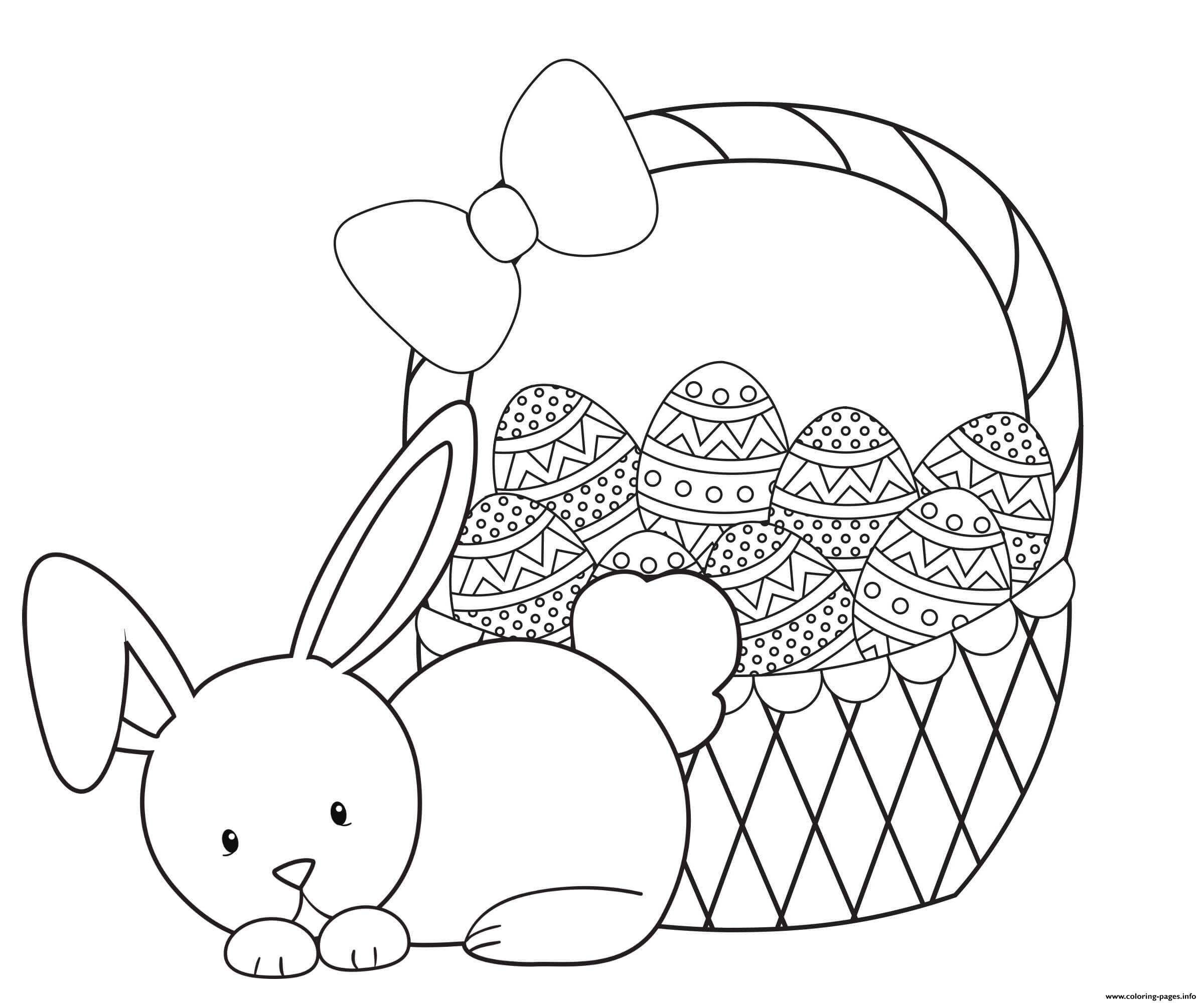 Dibujo de Lindo Conejo con Cesta de Huevos de Pascua para Colorear