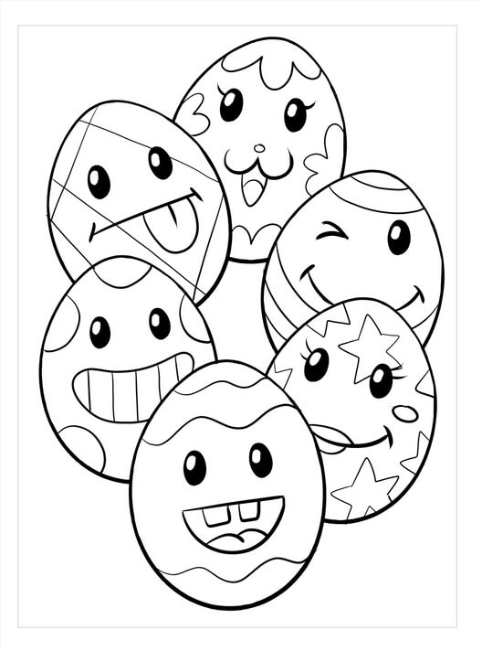 Dibujo de Seis Huevos de Pascua de Dibujos Animados para Colorear