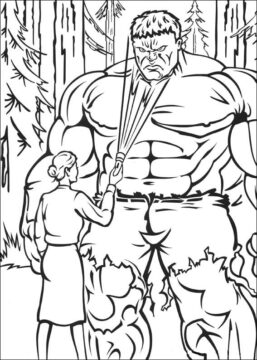 Dibujo de Hulk y niña para Colorear