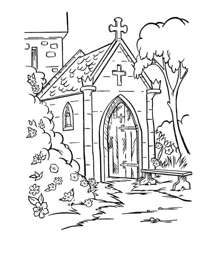 Dibujo de Adorable Iglesia para Colorear