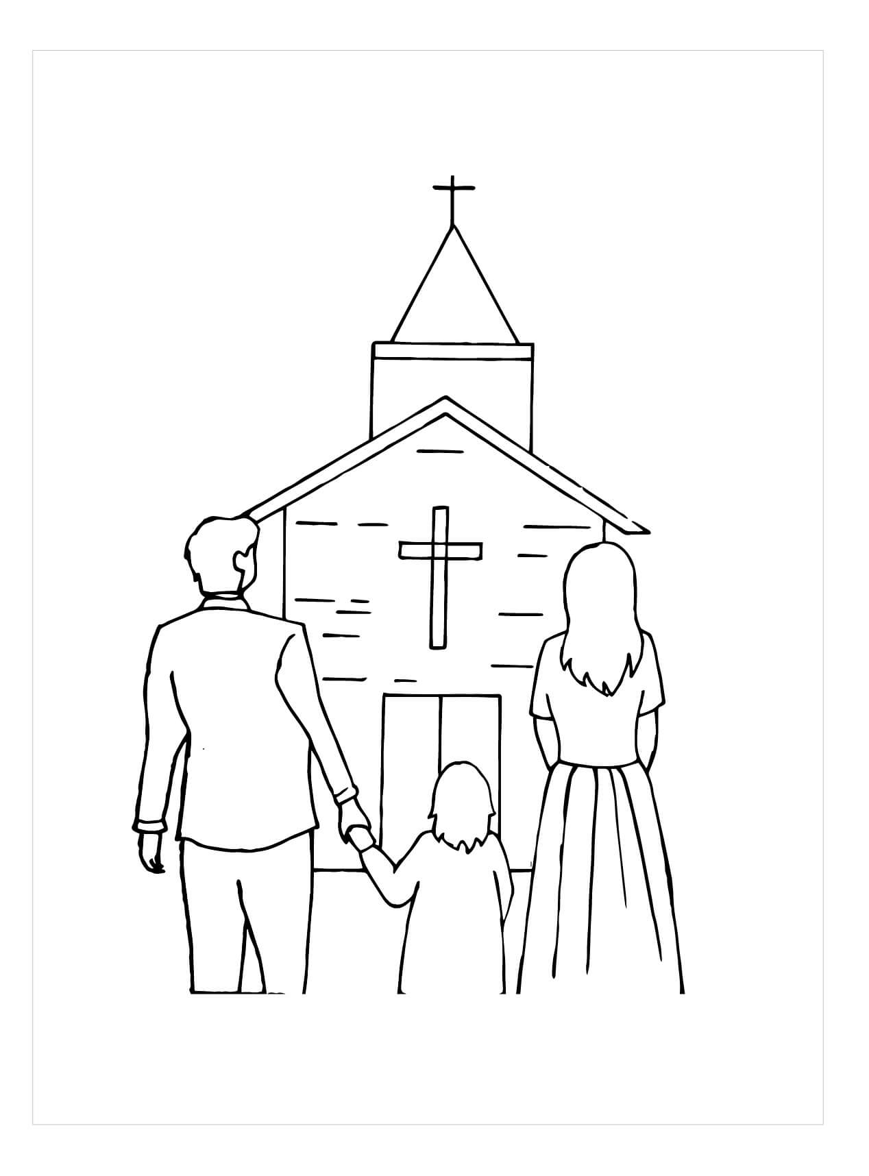 Dibujo de Familia de la Lglesia para Colorear