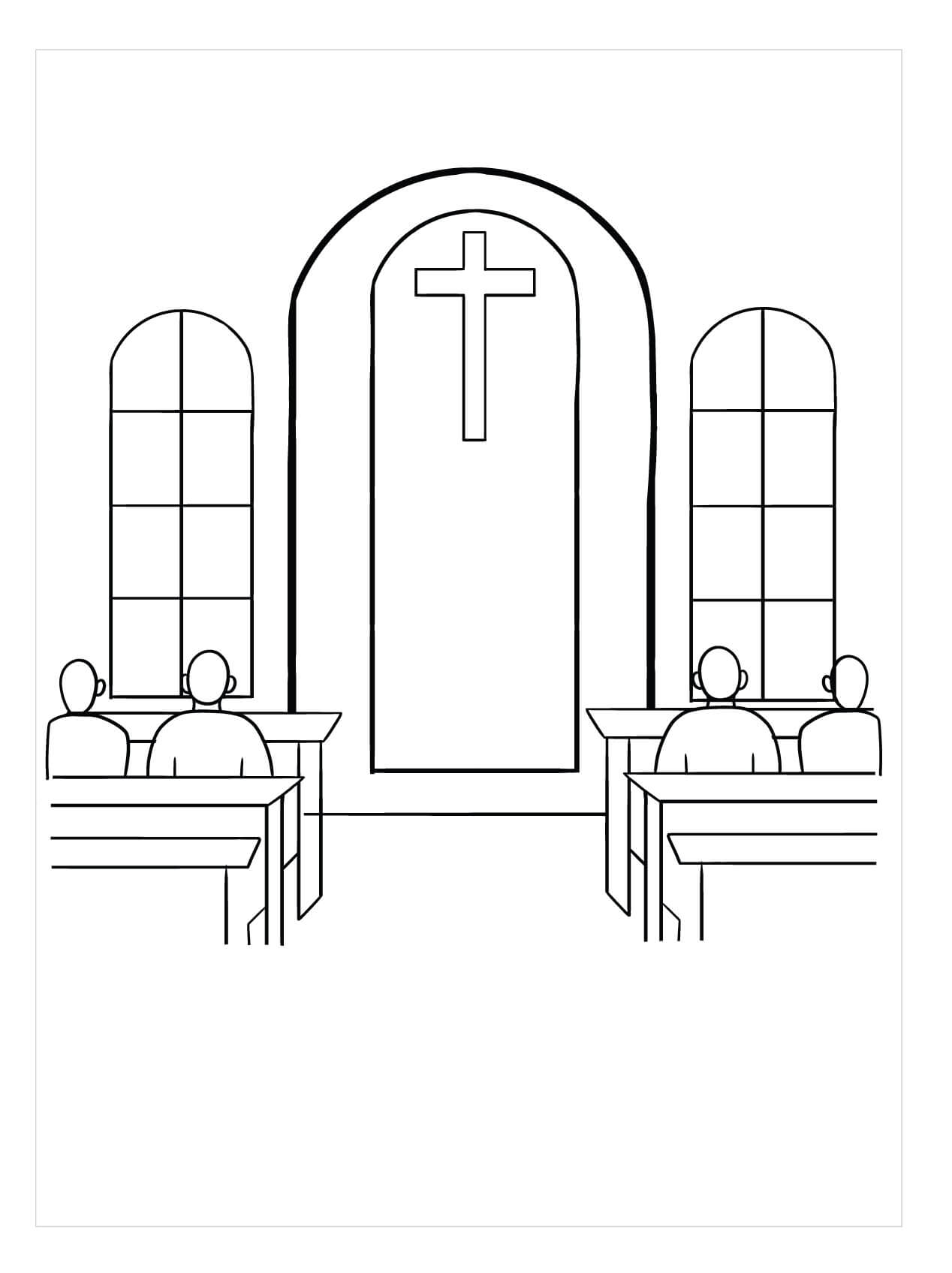 Dibujo de Gente Dentro de la Iglesia para Colorear