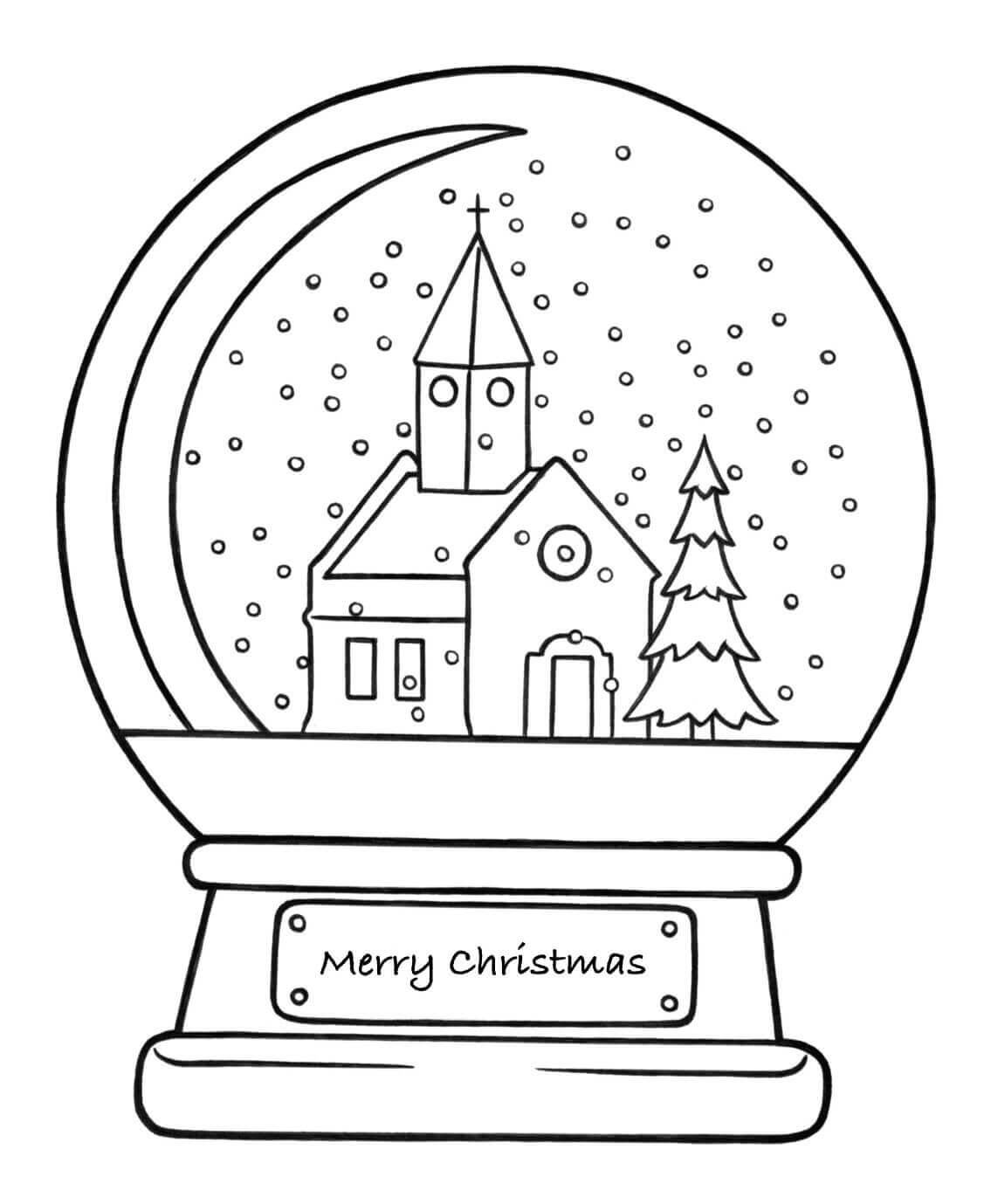 Dibujo de Iglesia de Navidad Snowglobe para Colorear