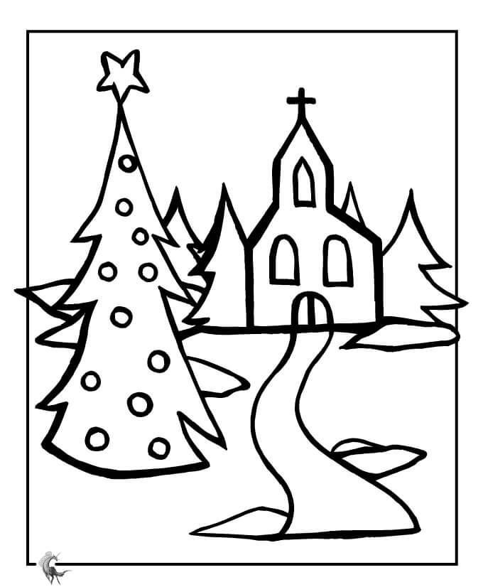 Dibujo de Iglesia de Navidad para Colorear