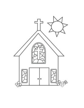 Dibujo de Iglesia y Flor para Colorear