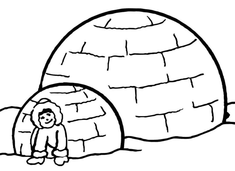 Dibujo de Hombre con Dos Iglus para Colorear