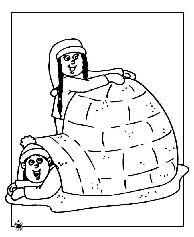 Dibujo de Dos Chicas con Iglu para Colorear