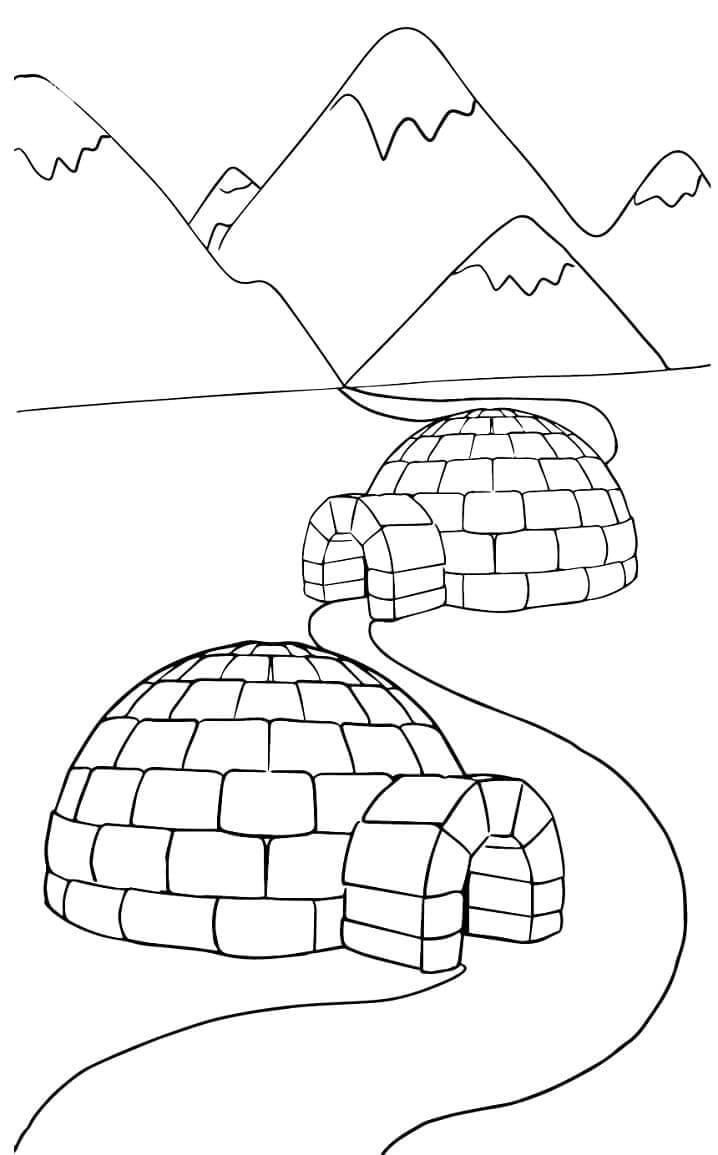 Dibujo de Dos Iglus y montañas para Colorear