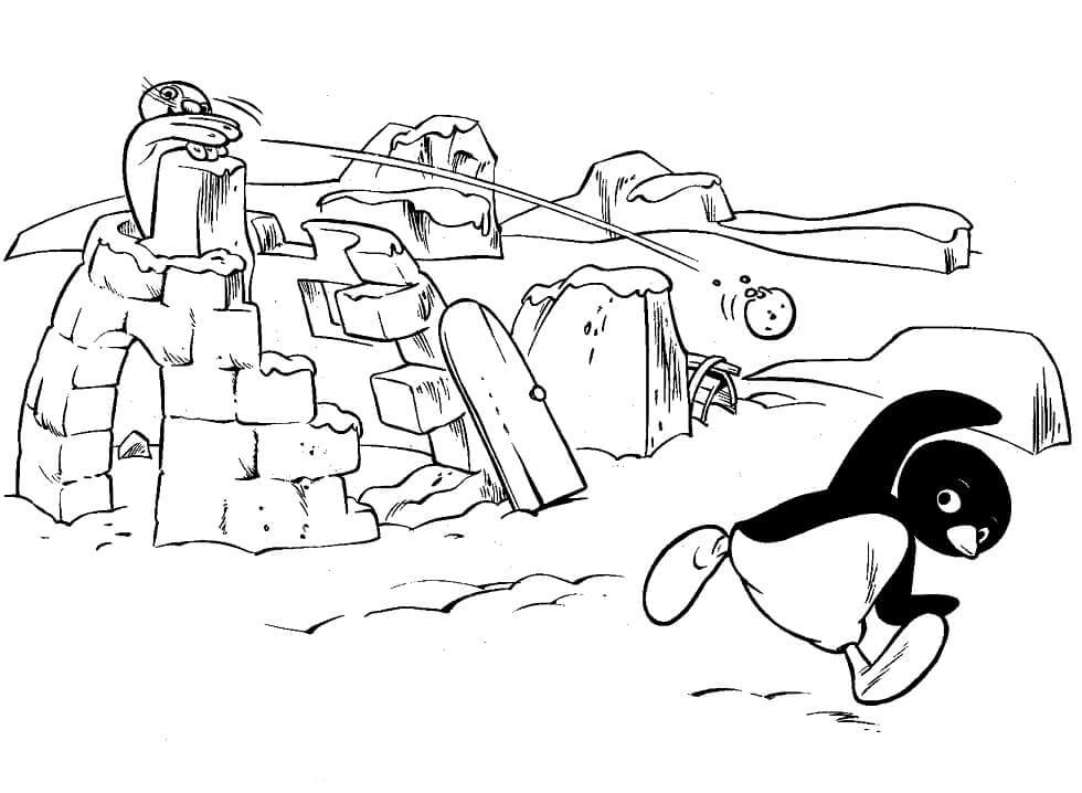 Dibujo de Dos pingüinos con Iglu para Colorear