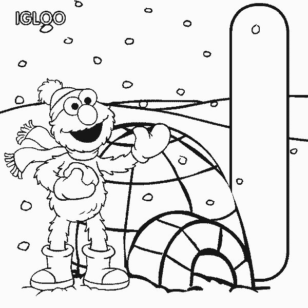 Dibujo de Elmo y el Iglu de Barrio Sesamo para Colorear