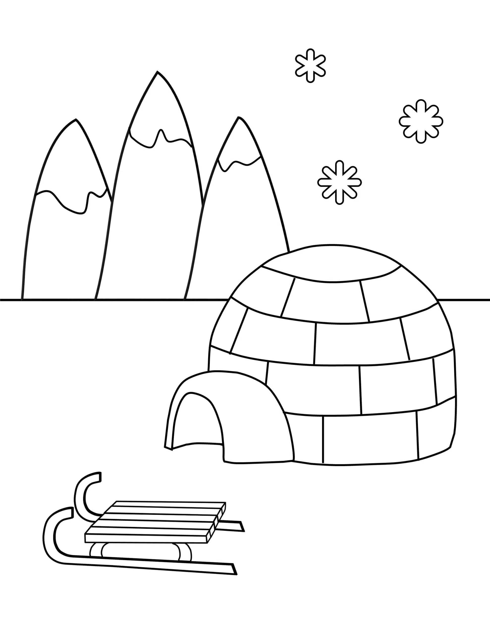 Dibujo de Iglu en Invierno para Colorear