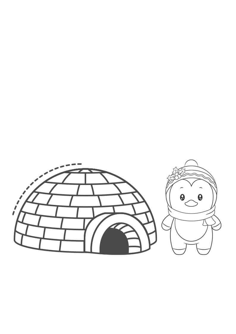 Dibujo de Iglu y pingüino para Colorear