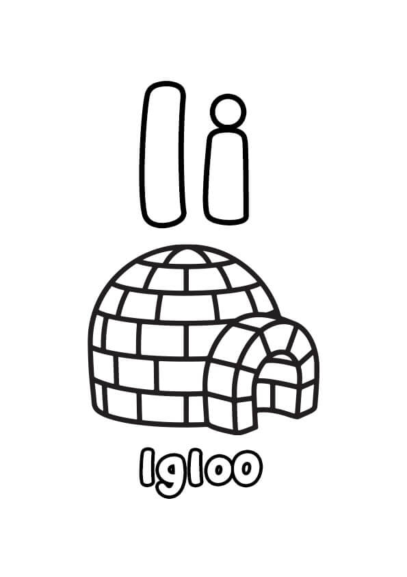 Dibujo de Letra I con Iglu para Colorear